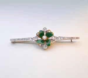 Platinum Diamond Brooch with Green Enamel Four-Leaf Clover