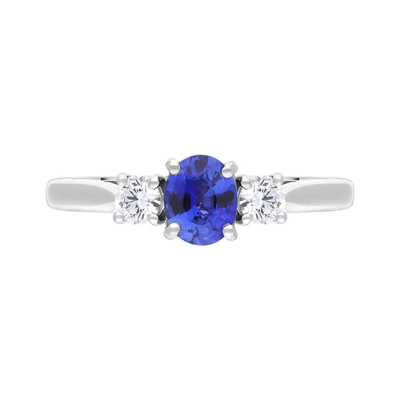 Platinum Sapphire Diamond Oval Cut Three Stone Ring