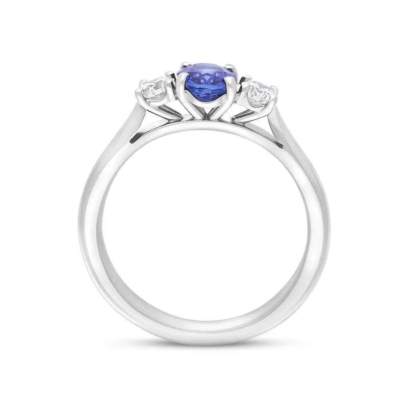 Platinum Sapphire Diamond Oval Cut Three Stone Ring