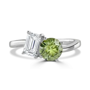 Platinum 'Toi et Moi' laboratory grown diamond 1.8ct ring in white and green