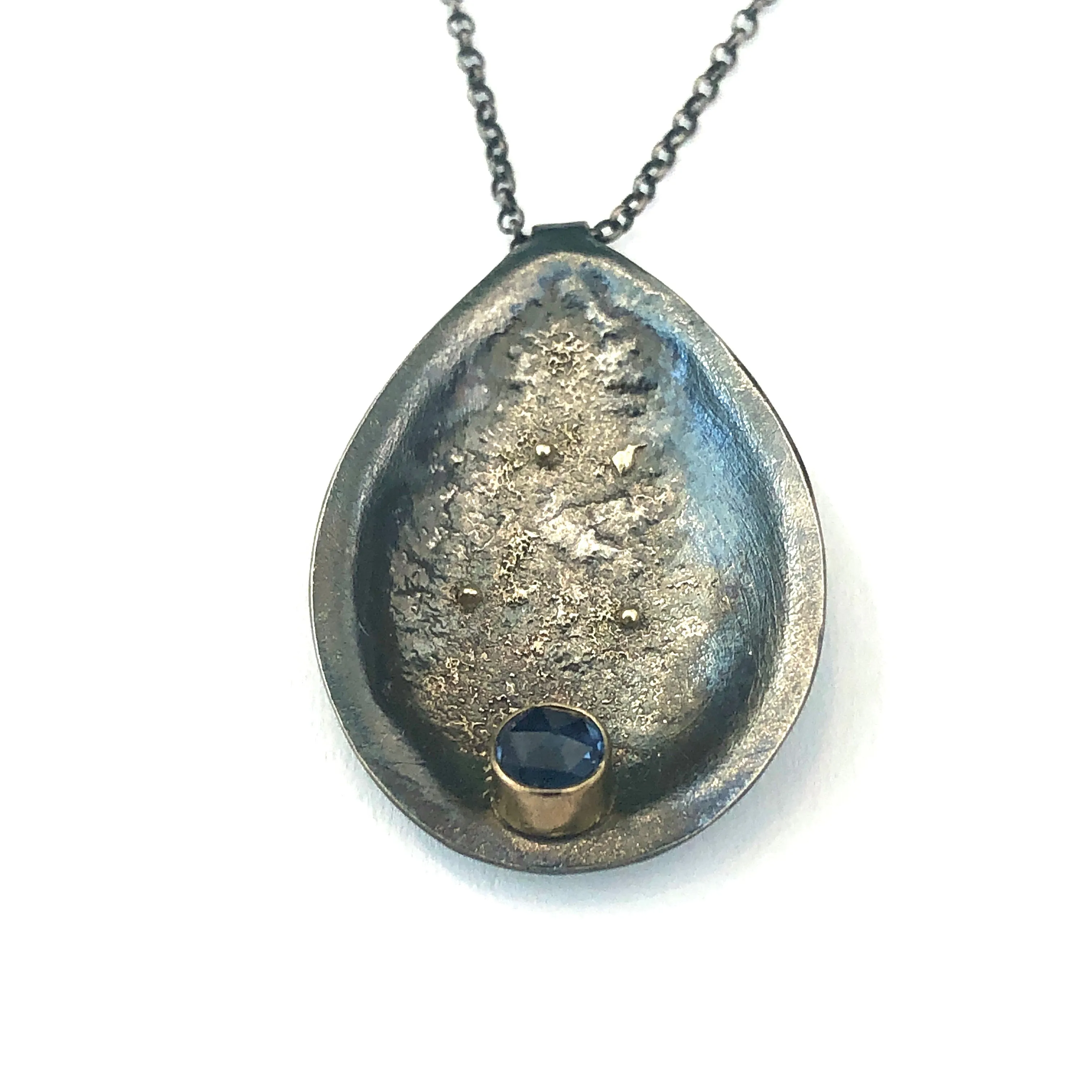 Primal Droplet Set with Rose Cut Blue Sapphire in 18K Gold and Oxidized Silver