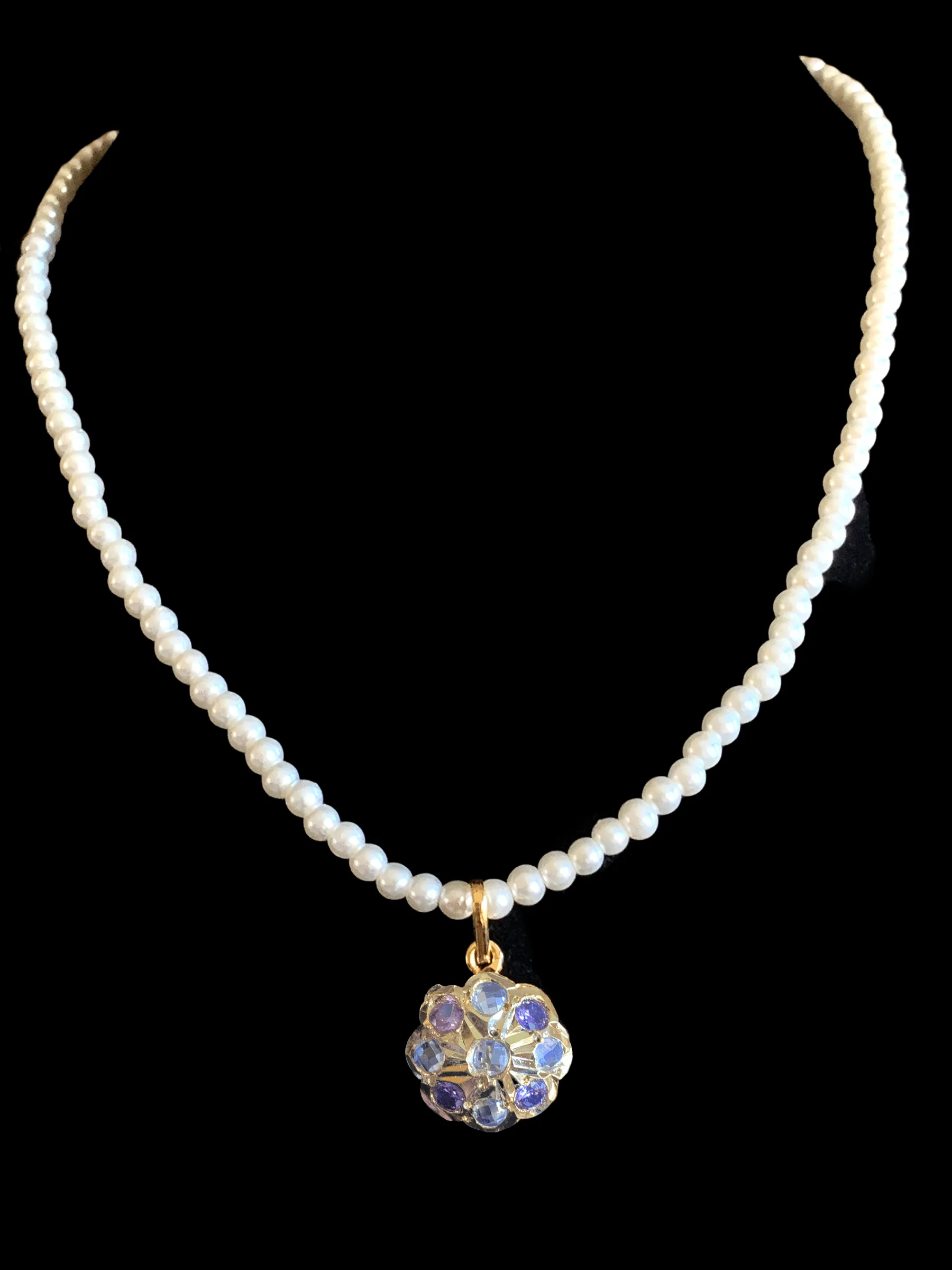 PS412 Sara hyderabadi Jadau flower pendant and earrings set in amethyst   ( READY TO SHIP )