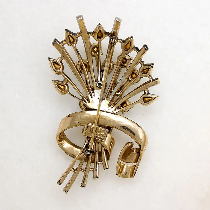 Retro Green Rhinestone & Sterling Corsage Brooch by Coro