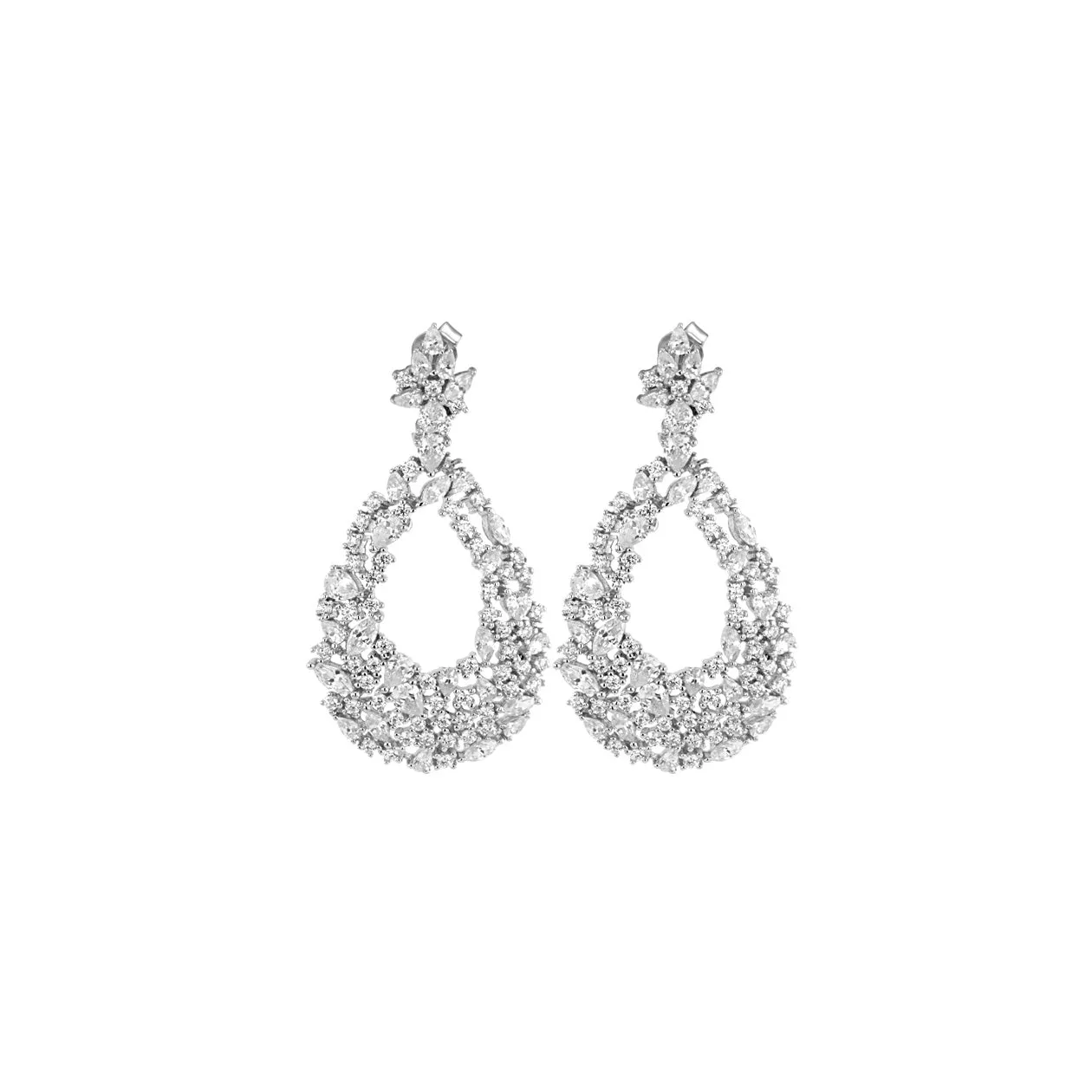 Rhodium plated 925 silver earrings assembled with zirconium oxide