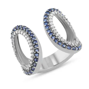 Rhodium-plated 925 silver ring assembled with blue spinel and zirconium oxide