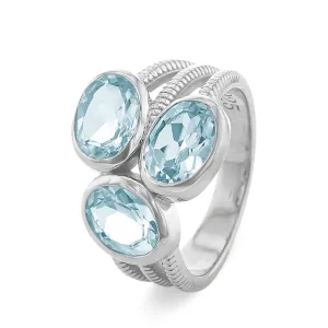 Rhodium plated 925 silver ring assembled with blue topaz