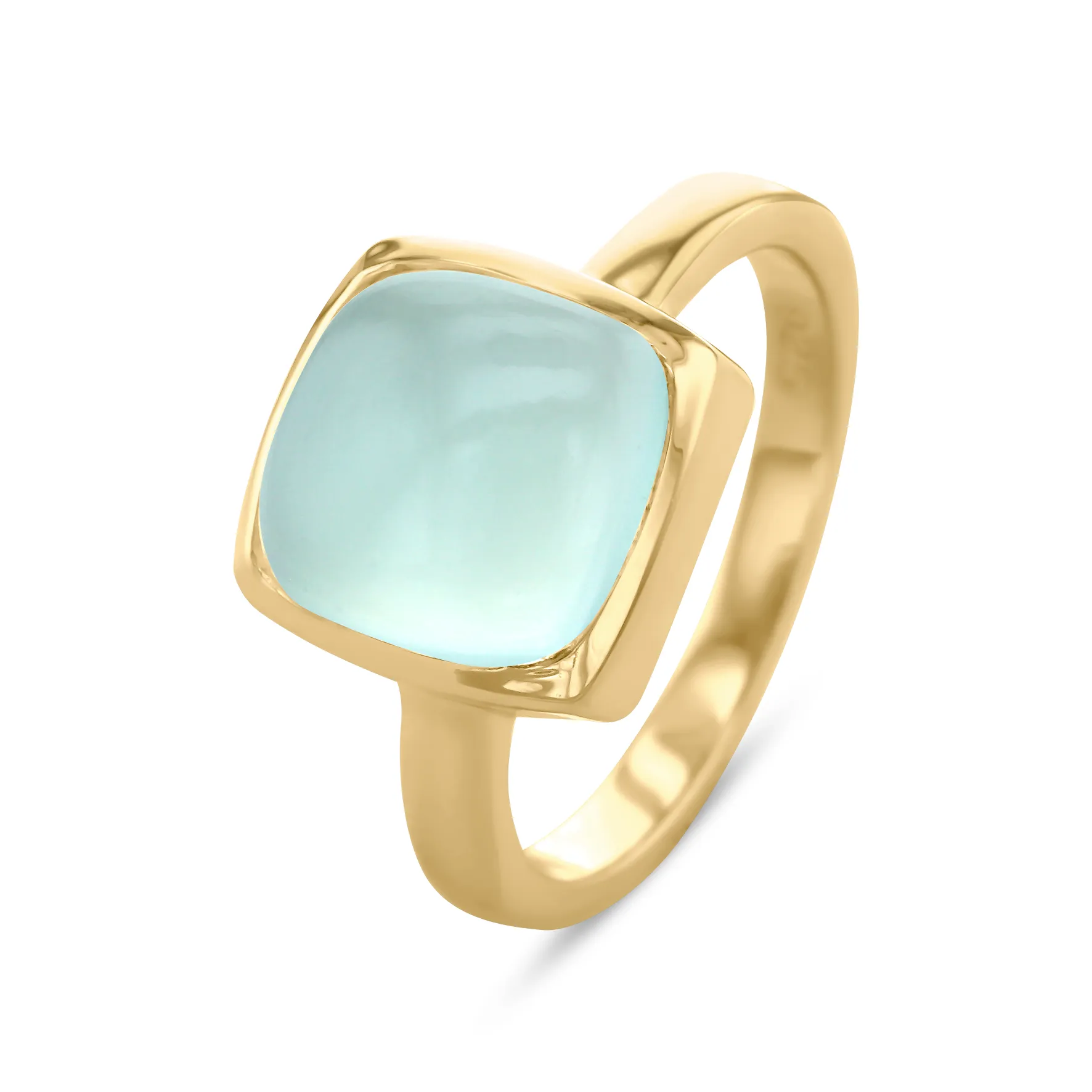 Ring in 925 Silver gilded with 18k yellow gold assembled with Aqua Chalcedony