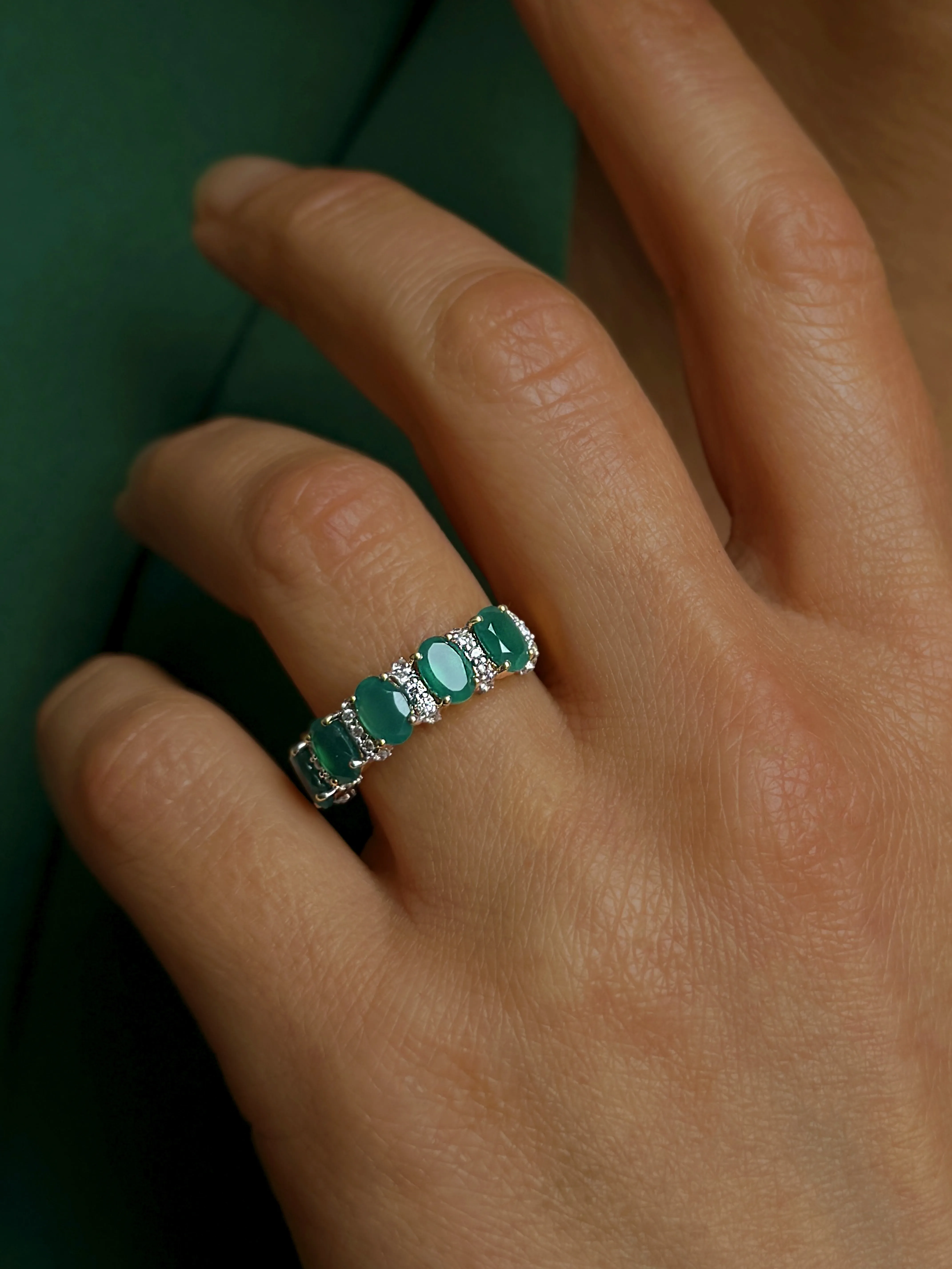 Ring in 925 silver gilded with 18k yellow gold assembled with green onyx and zirconium oxide