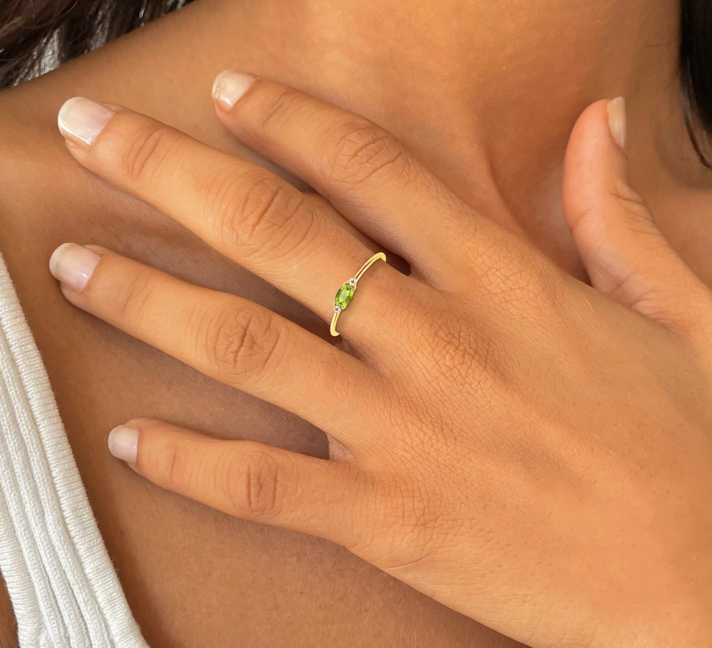 Ring in 925 Silver gilded with 18k yellow gold assembled with Peridot and Zirconium Oxide