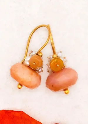 River Song | Pink Opal with Pearl Fringe Earrings