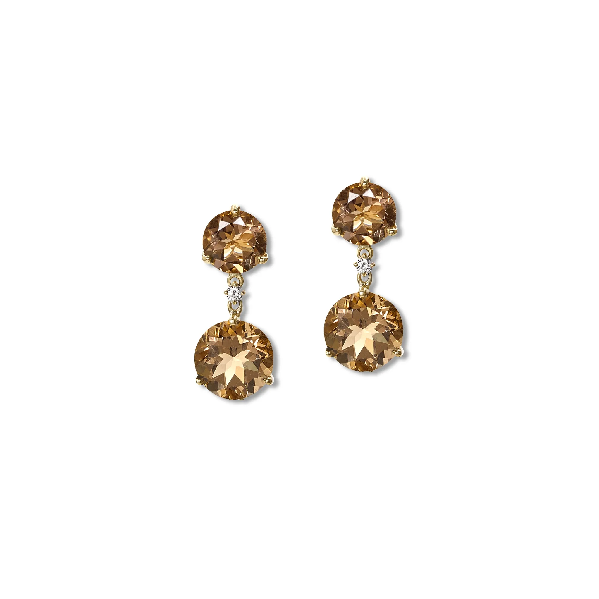 Rivi??re Double Earrings Yellow Gold - Smoky Quartz & Diamond