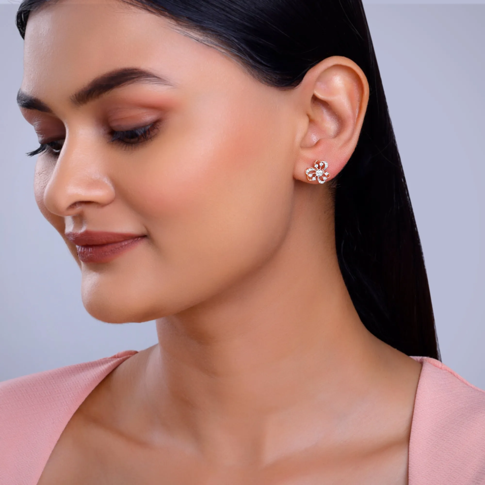 Rose Gold Floral Bae Diamond Earrings