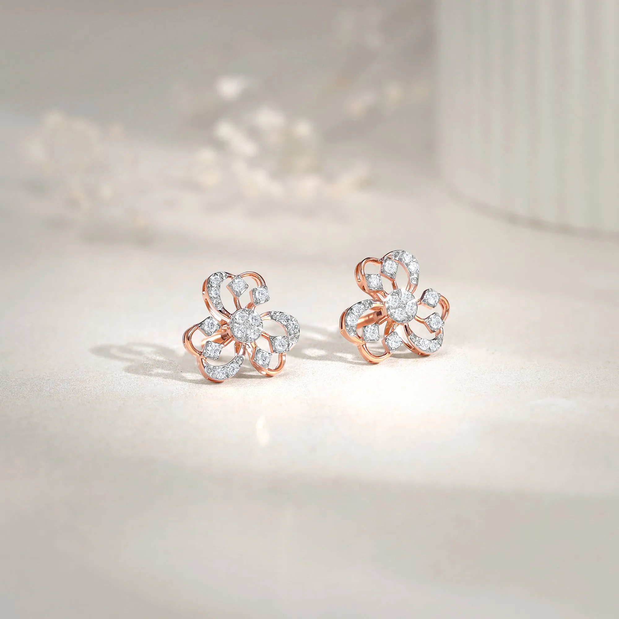 Rose Gold Floral Bae Diamond Earrings