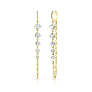 Round Diamond Huggie Chain Earrings in 18kt Yellow Gold