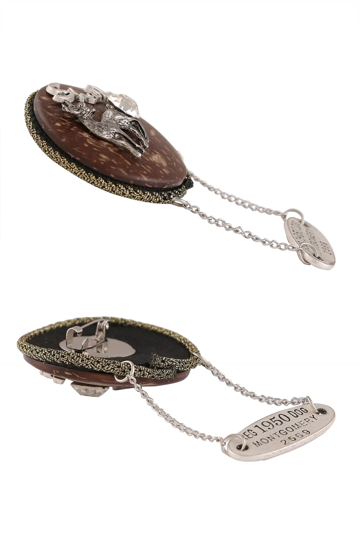 Round Shape Wooden Chain Hanging Brooch