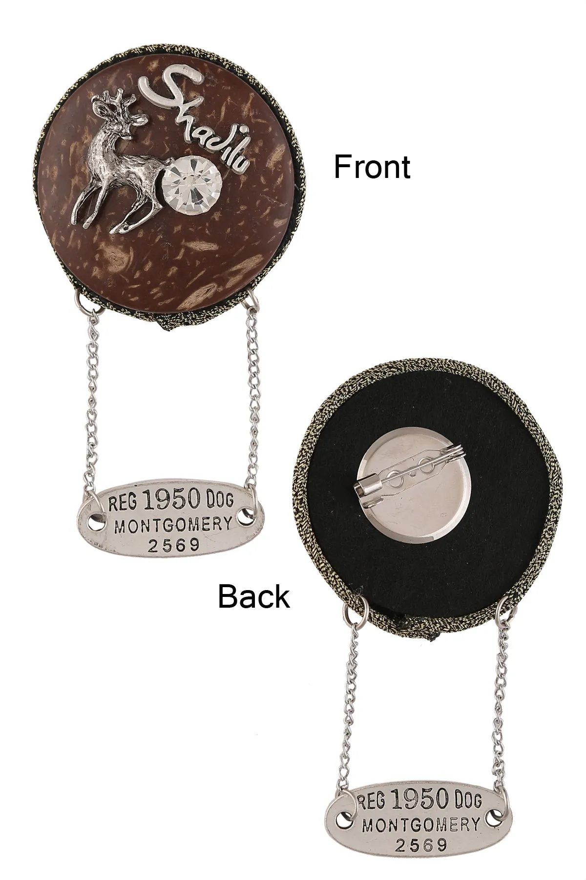 Round Shape Wooden Chain Hanging Brooch