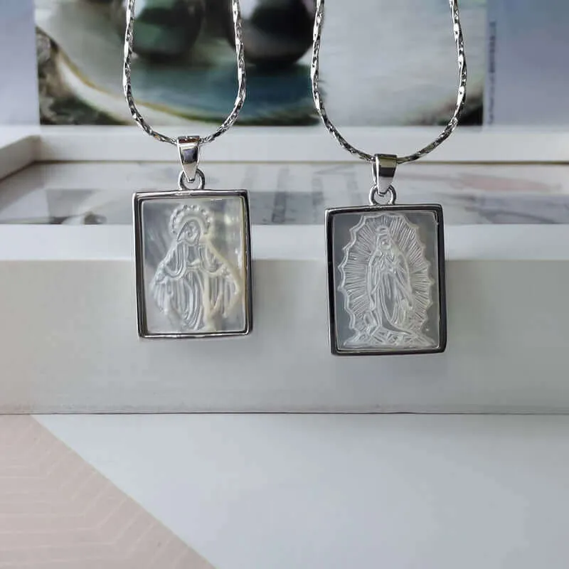S925 White Mother of Pearl Virgin Mary Virgencita Necklace