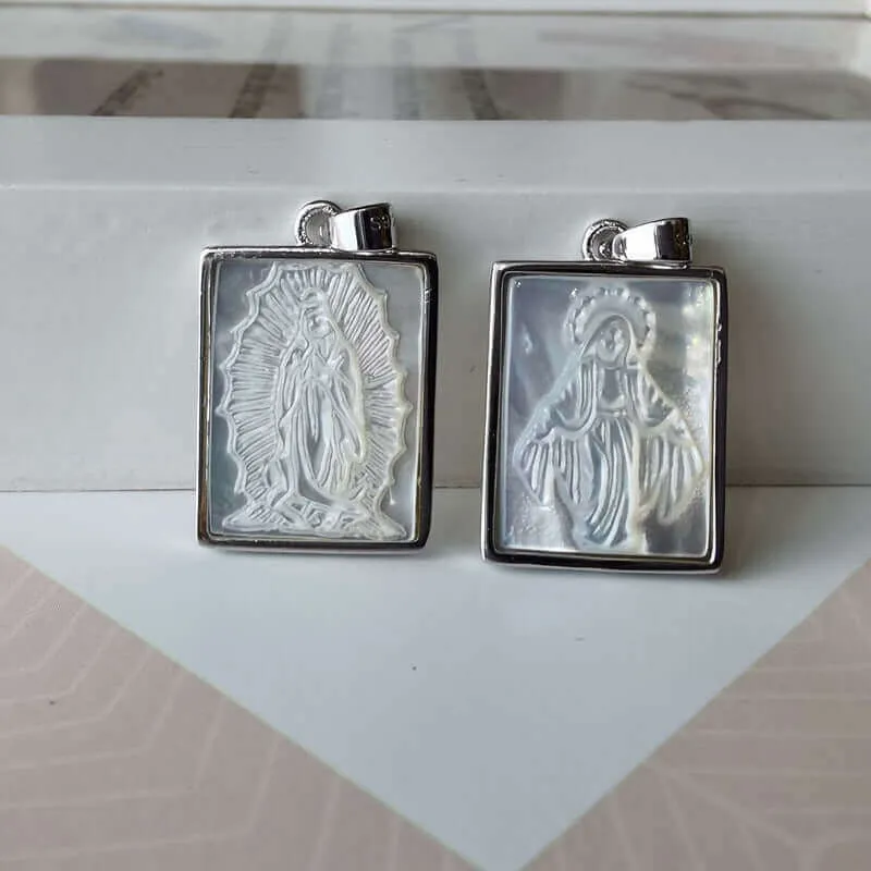 S925 White Mother of Pearl Virgin Mary Virgencita Necklace
