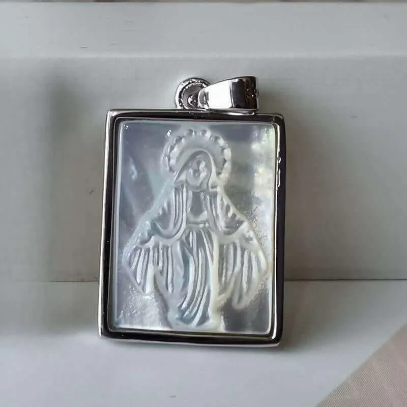 S925 White Mother of Pearl Virgin Mary Virgencita Necklace