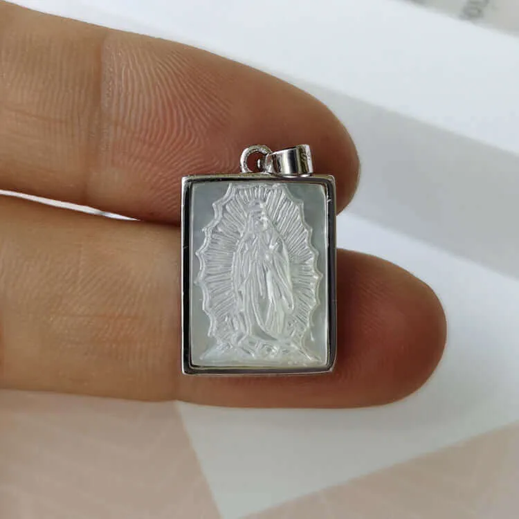 S925 White Mother of Pearl Virgin Mary Virgencita Necklace