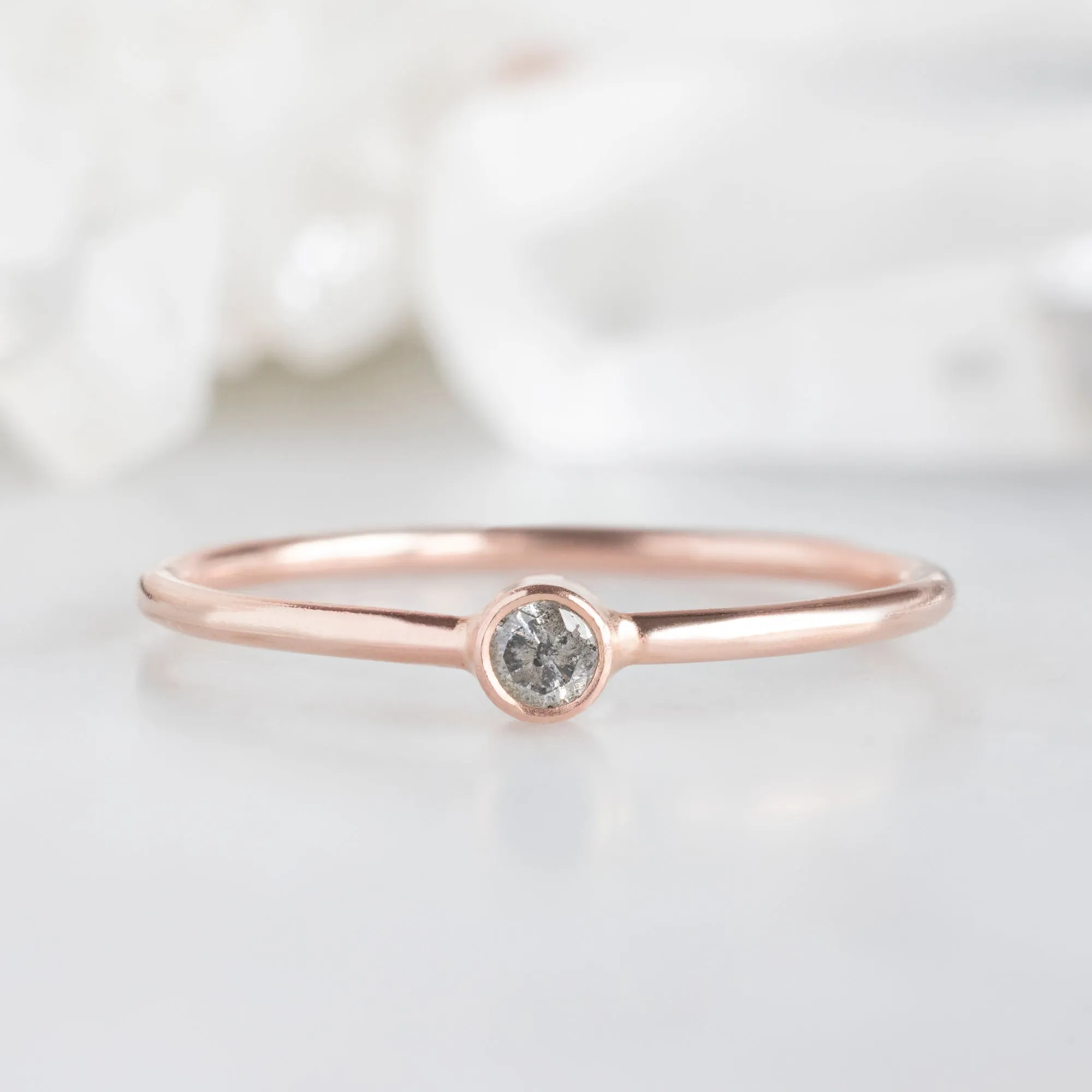 Salt and Pepper Diamond Birthstone Stacking Ring | Yellow, Rose or White Gold