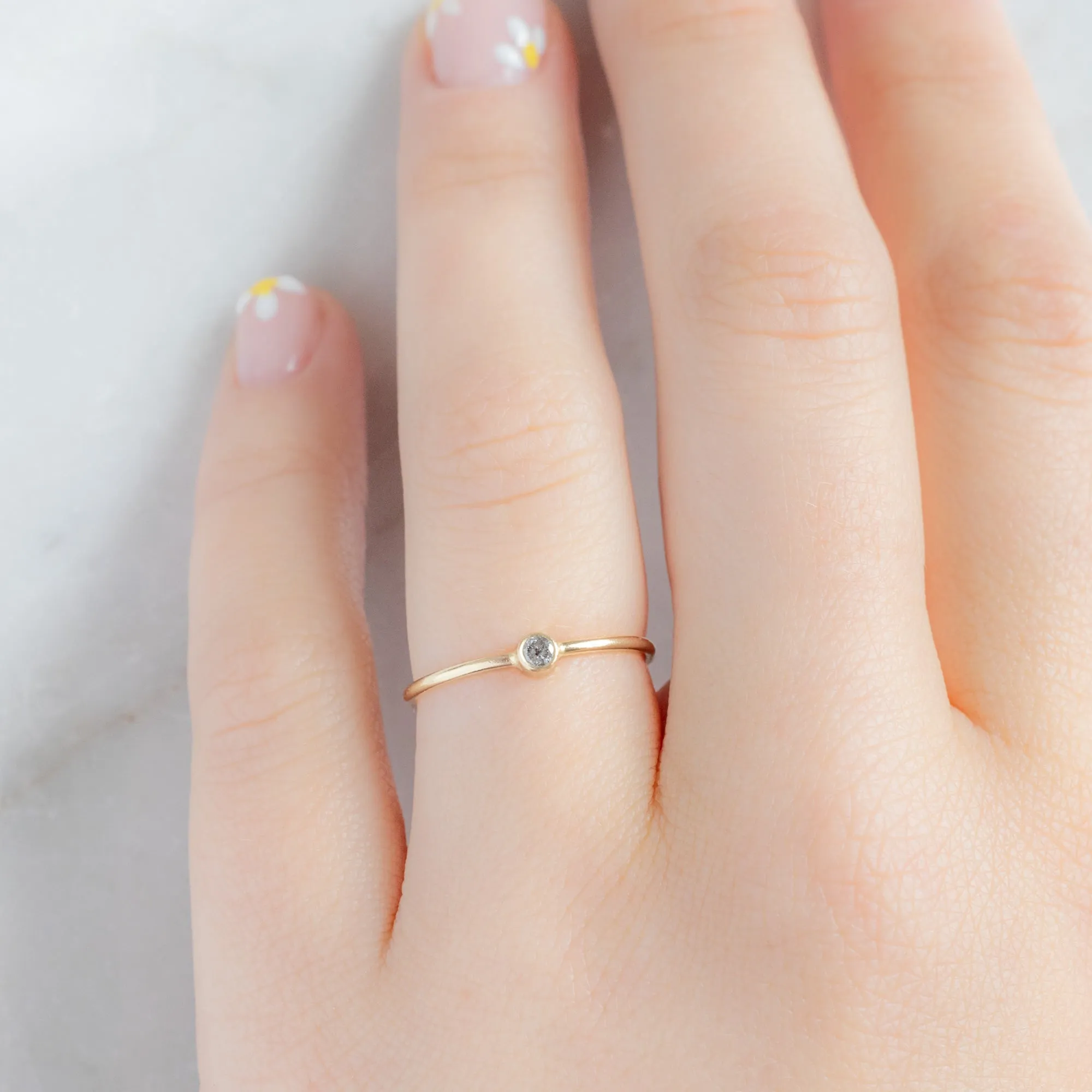 Salt and Pepper Diamond Birthstone Stacking Ring | Yellow, Rose or White Gold