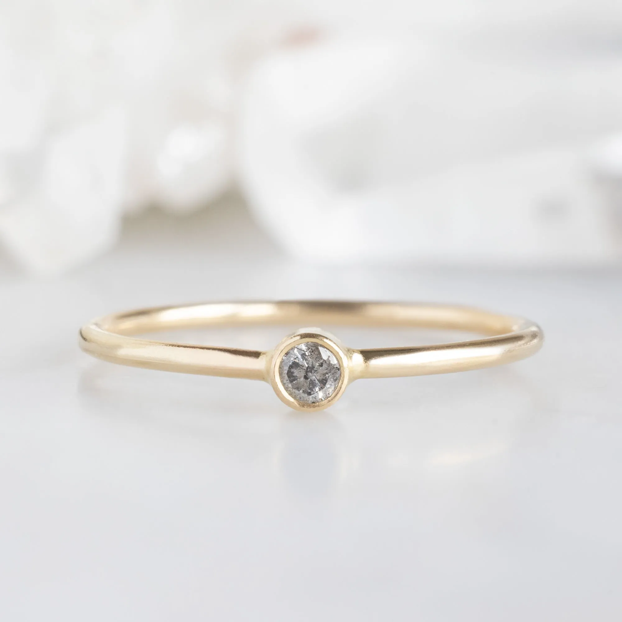 Salt and Pepper Diamond Birthstone Stacking Ring | Yellow, Rose or White Gold