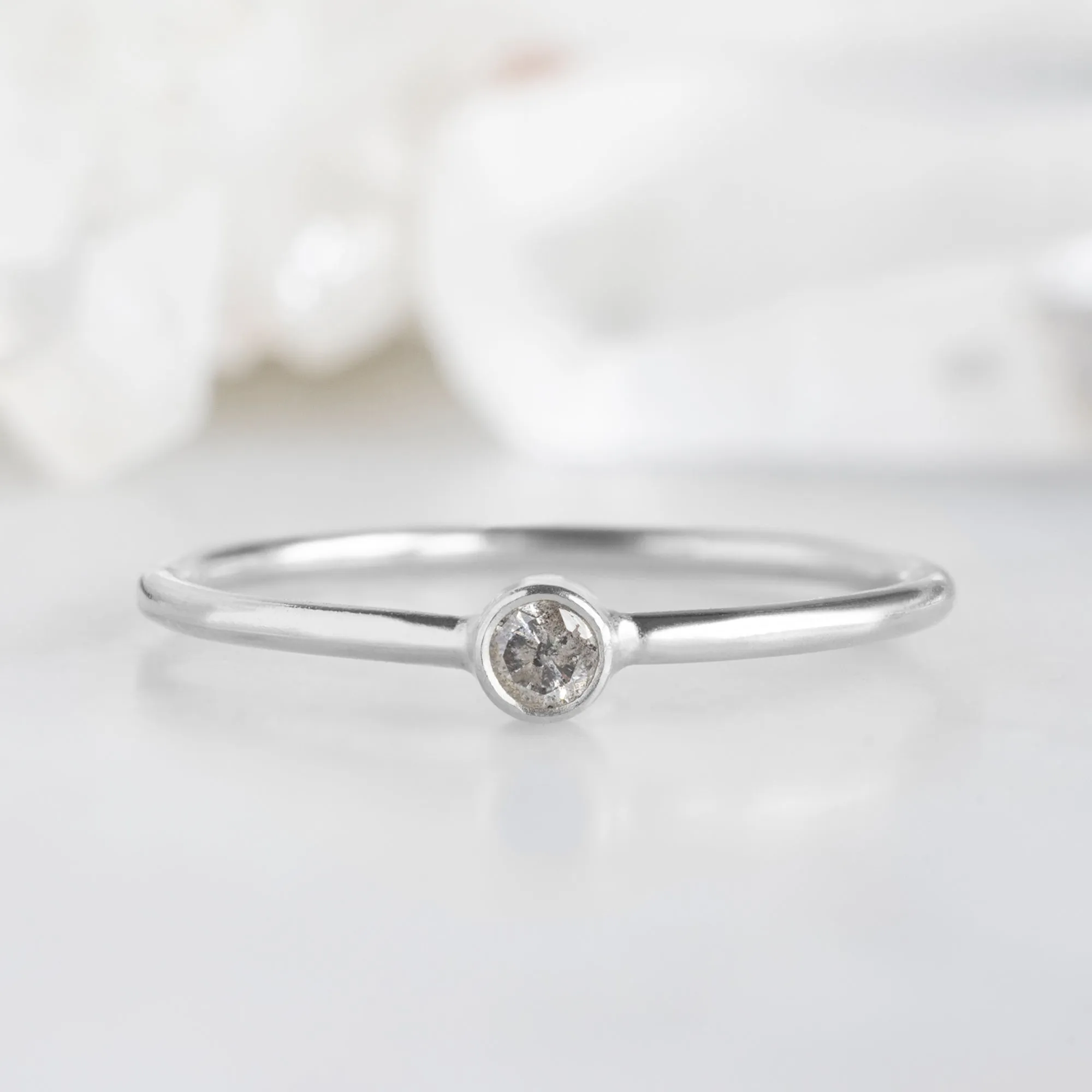 Salt and Pepper Diamond Birthstone Stacking Ring | Yellow, Rose or White Gold