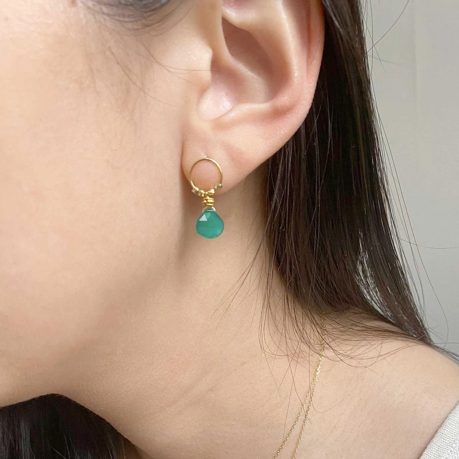 Satellite Drop Earrings Green Agate - 18k Gold