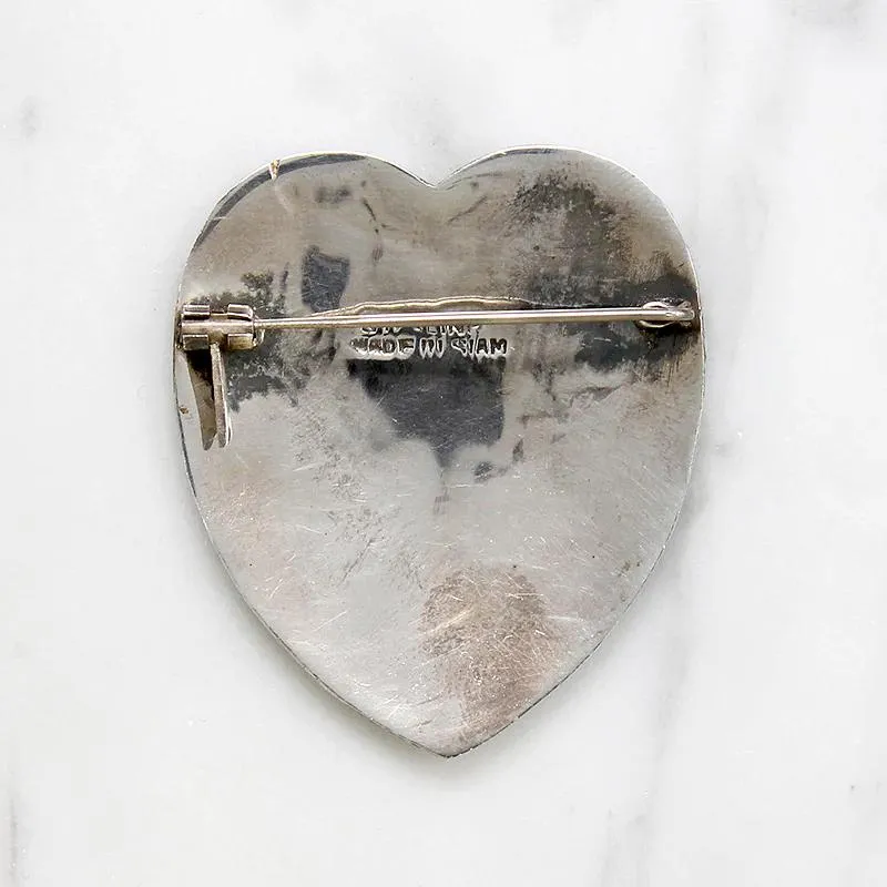 Siam Silver Heart Brooch with Two Dancing Girls