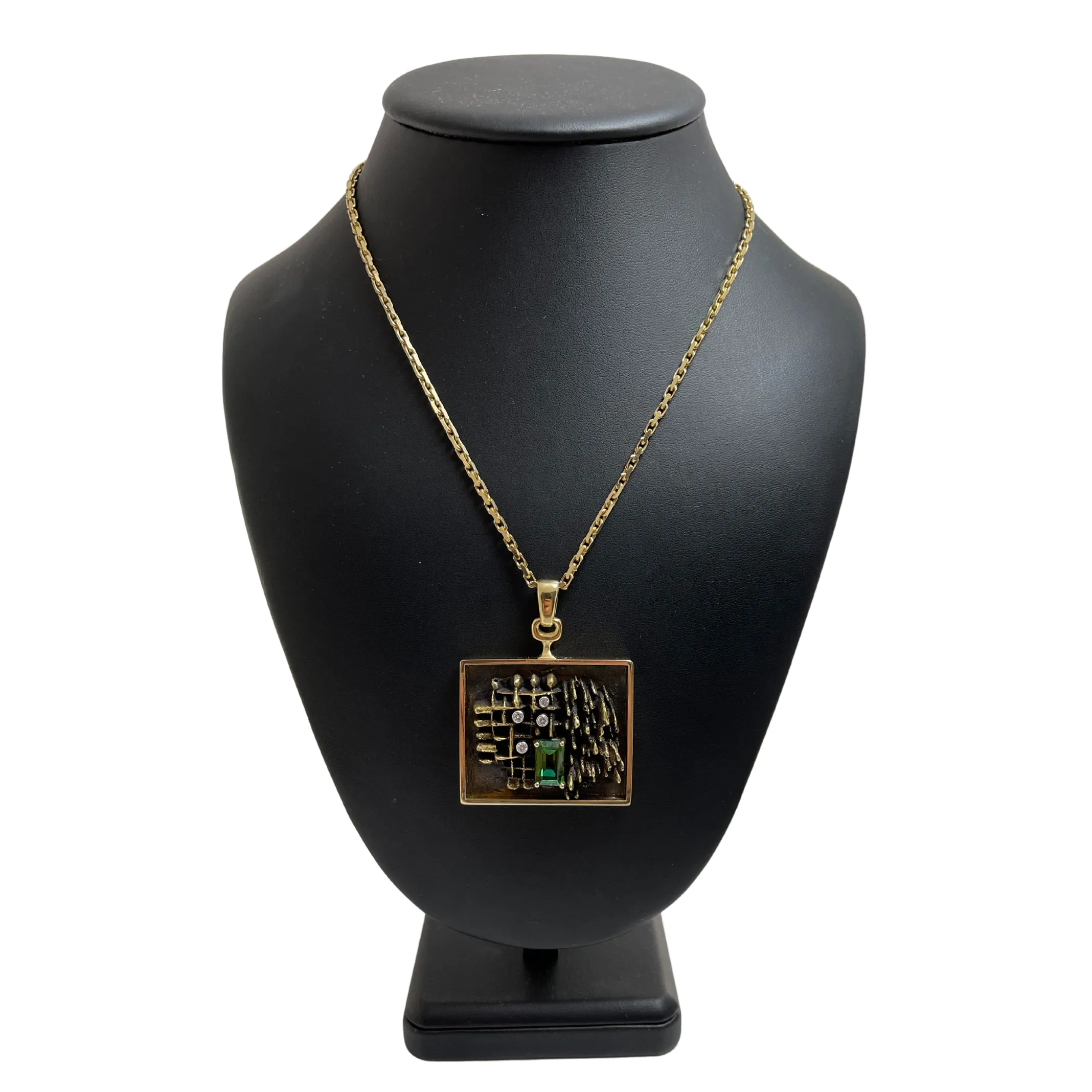 Signed Walter Schluep Tourmaline and Diamond Pendant (1974)
