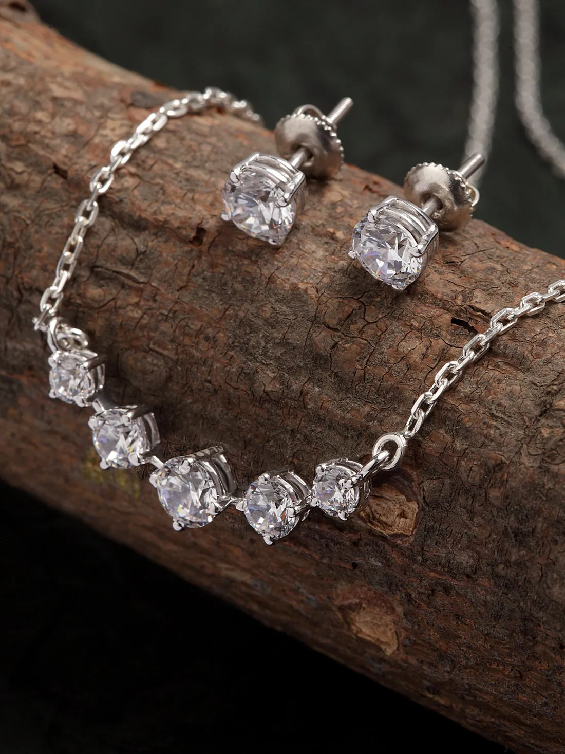 Silver 5 Stone Jewellery Set