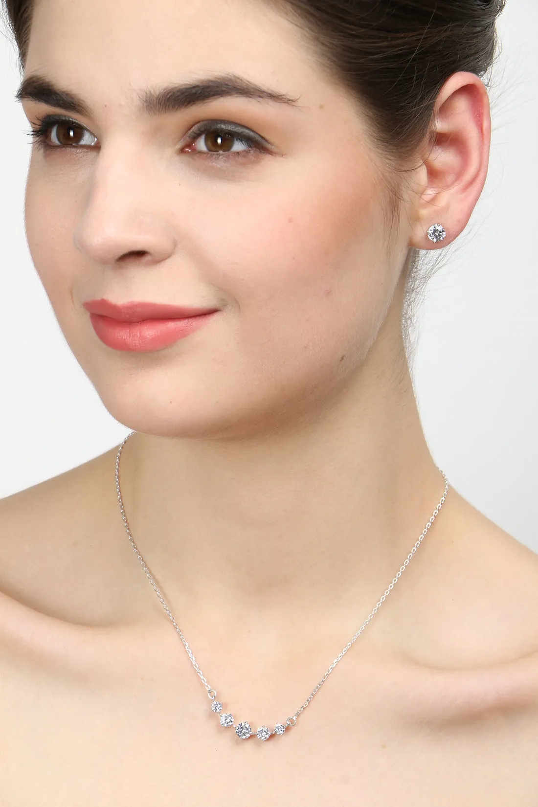 Silver 5 Stone Jewellery Set