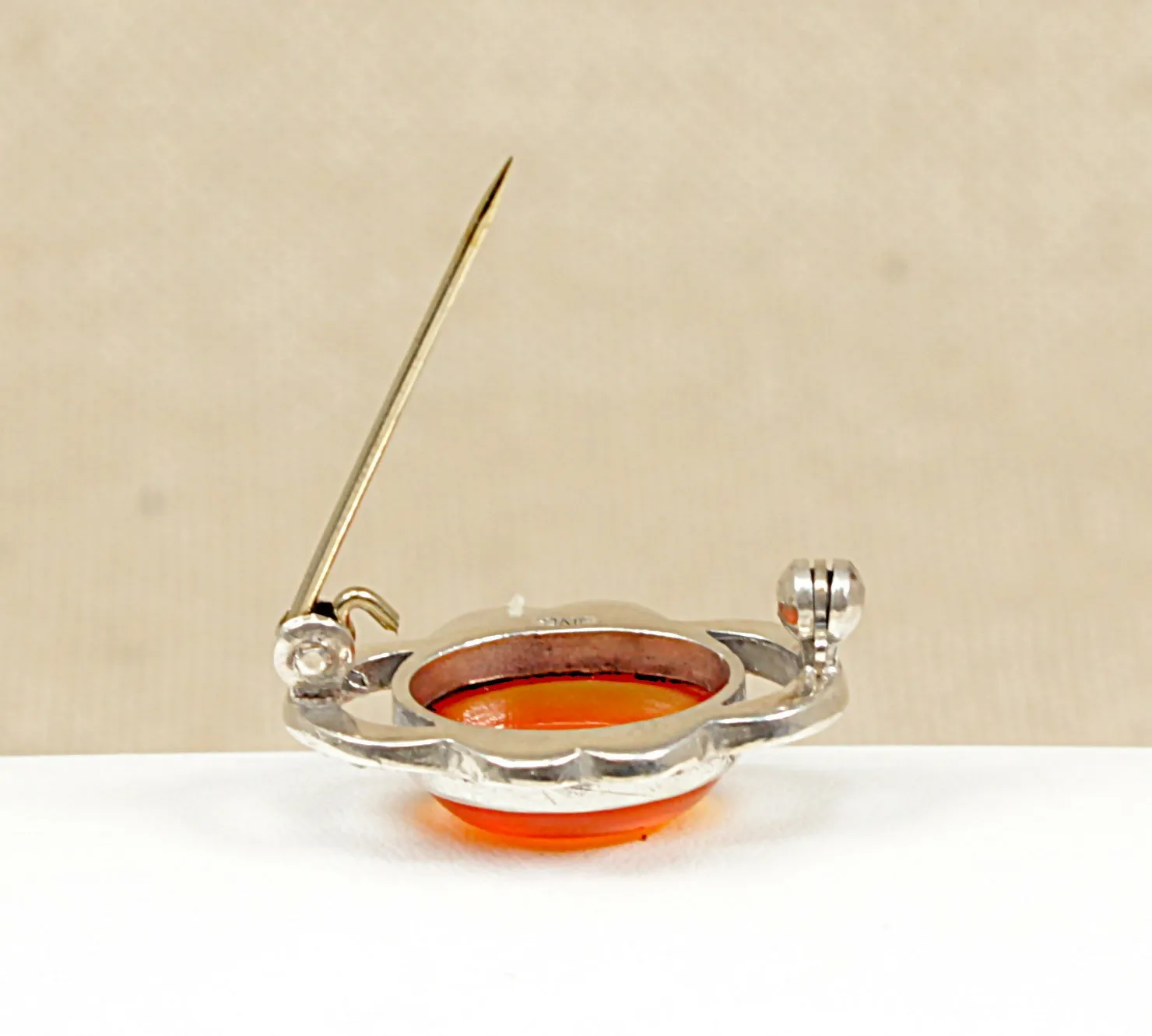 Silver Carnelian and Marcasite Brooch