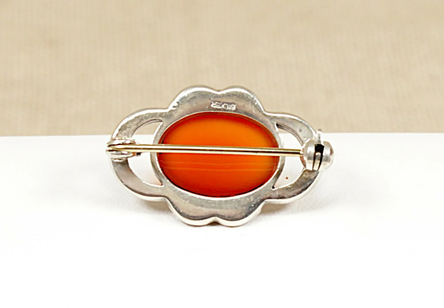 Silver Carnelian and Marcasite Brooch