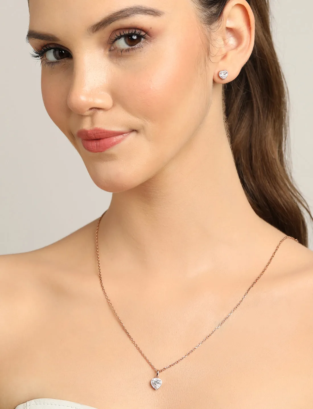 Silver Heart Solitaire Jewellery Set