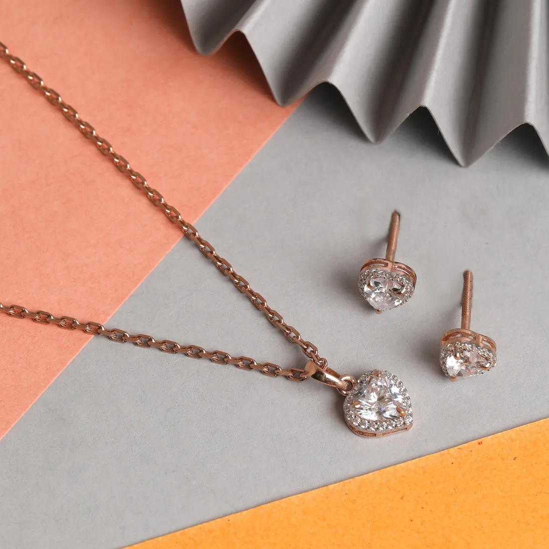Silver Heart Solitaire Jewellery Set