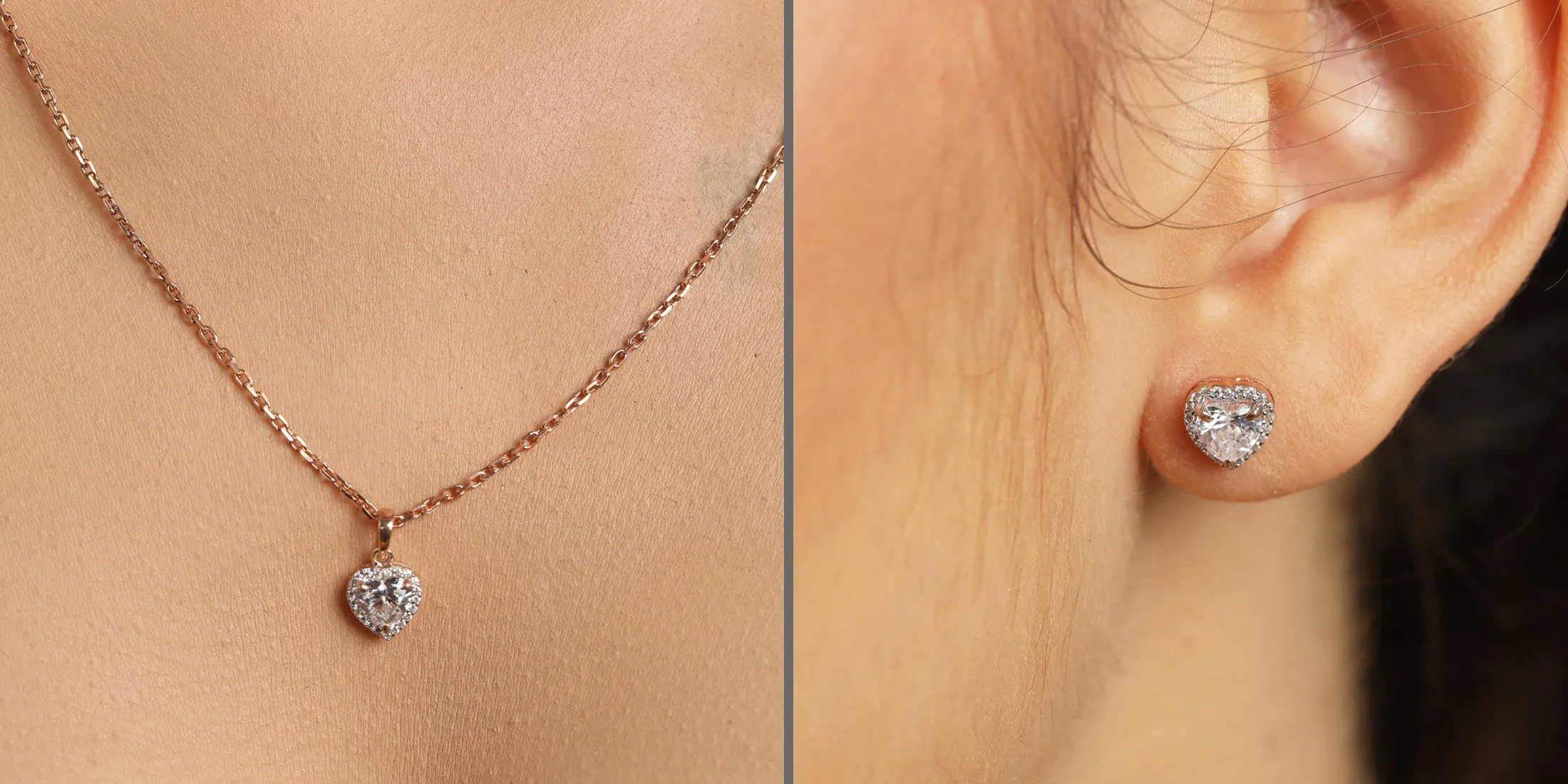 Silver Heart Solitaire Jewellery Set