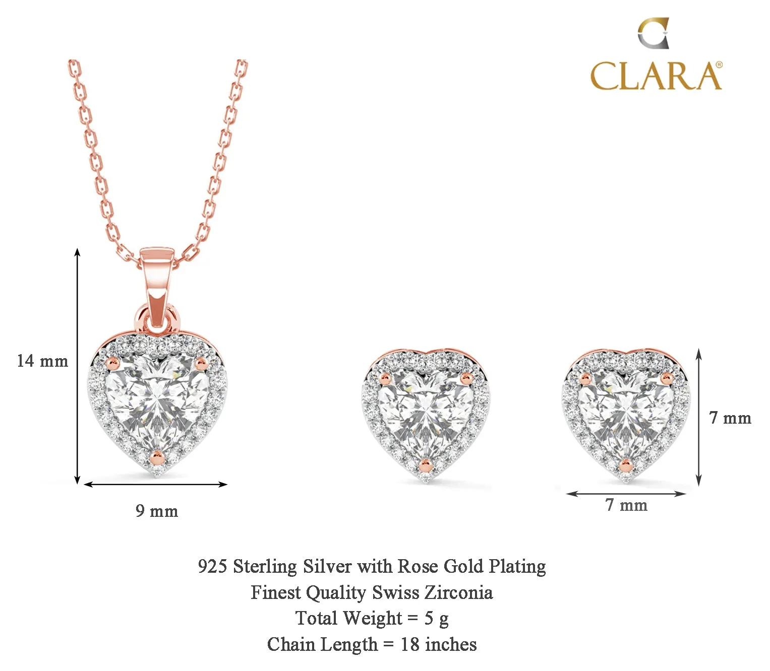 Silver Heart Solitaire Jewellery Set