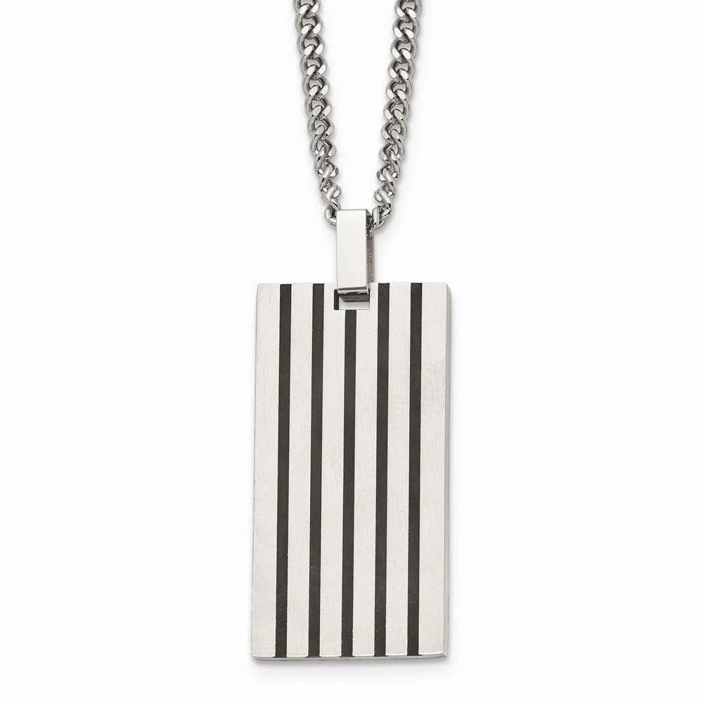 Stainless Steel Brushed Black Rubber Dog Tag Necklace