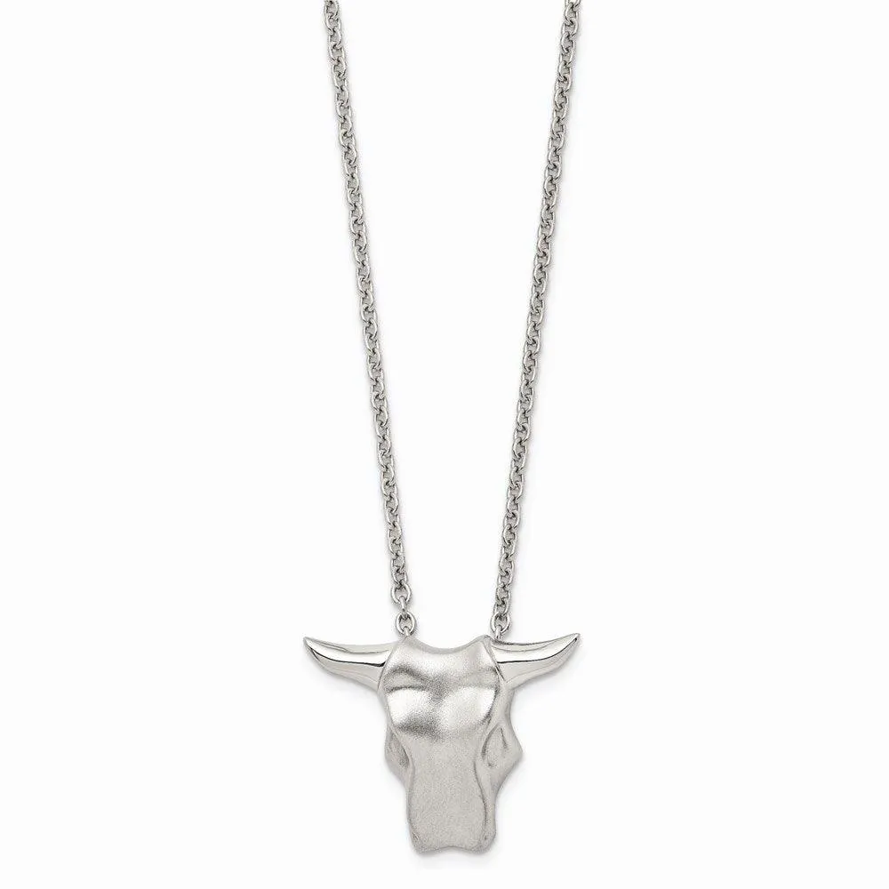 Stainless Steel Brushed Bull Head Necklace