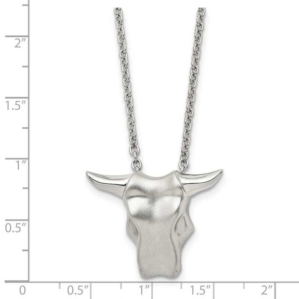 Stainless Steel Brushed Bull Head Necklace