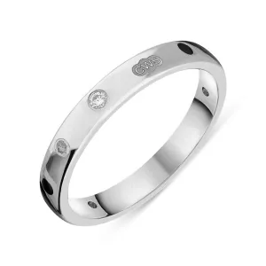 Sterling Silver 0.06ct Diamond Whitby Jet King's Coronation Hallmark 3mm Ring D