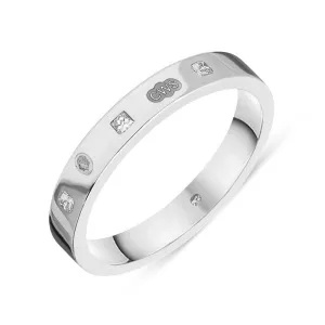 Sterling Silver 0.09ct Diamond King's Coronation Hallmark Princess Cut 3mm Ring D