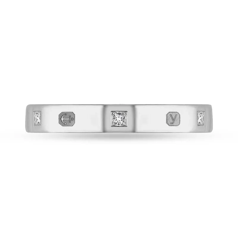 Sterling Silver 0.09ct Diamond King's Coronation Hallmark Princess Cut 3mm Ring D