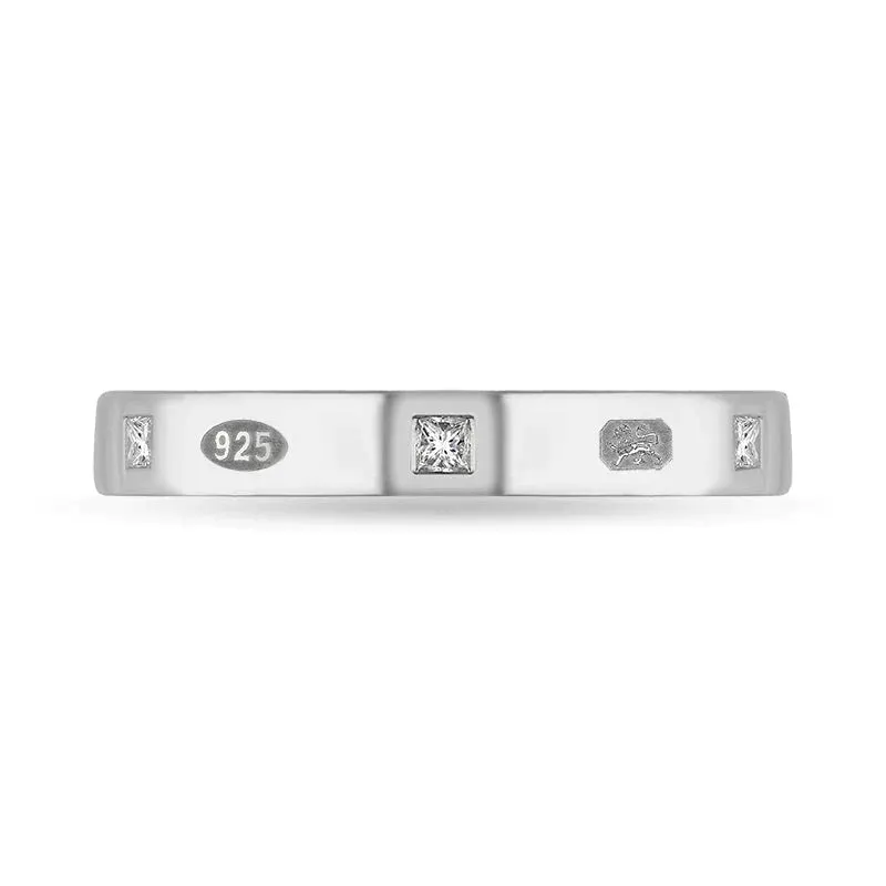 Sterling Silver 0.09ct Diamond King's Coronation Hallmark Princess Cut 3mm Ring D