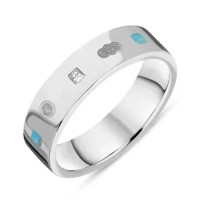 Sterling Silver 0.12ct Diamond Turquoise King's Coronation Hallmark Princess Cut 5mm Ring D