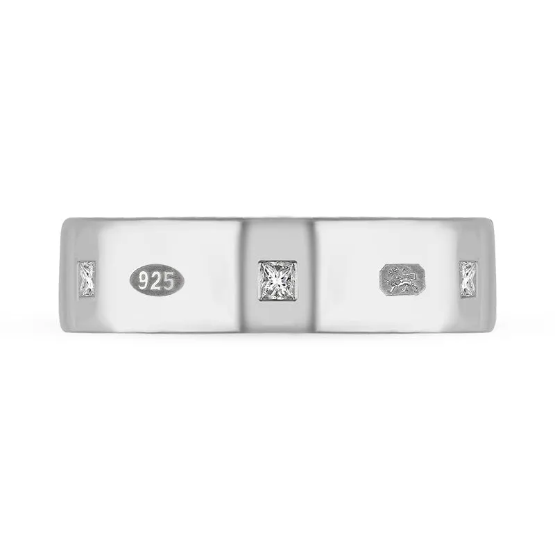 Sterling Silver 0.36ct Diamond Queen's Jubilee Hallmark Princess Cut 6mm Ring D