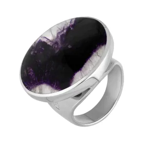 Sterling Silver Blue John King's Coronation Hallmark Medium Round Ring D