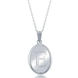 Sterling Silver Center E Initial Oval Locket Chain